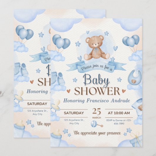 Tiny Blessing Baby Shower Elegant Design 招待状 (正面/裏面)