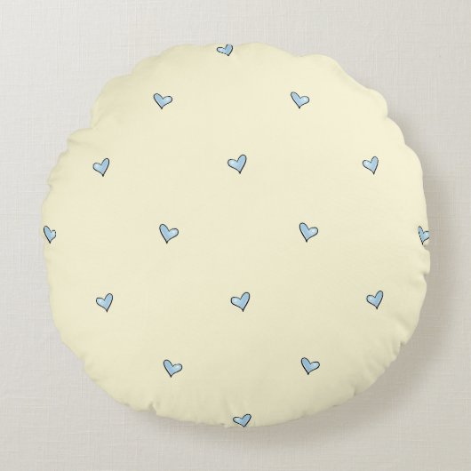 Tiny Blue Heart Print Nursery Throw Pillow - Round ラウンドクッション (正面)