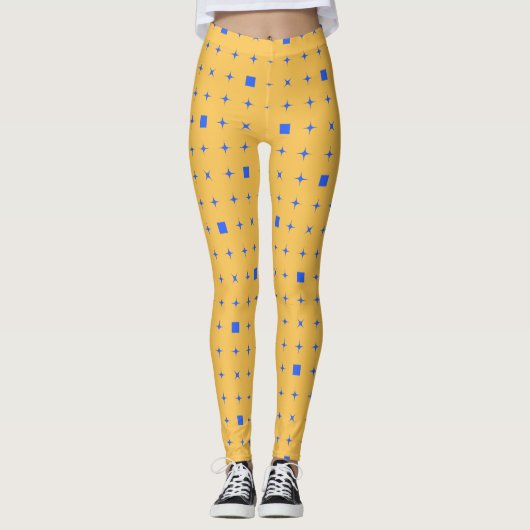 Tiny Blue Stars and Squares Pattern Leggings レギンス (正面)