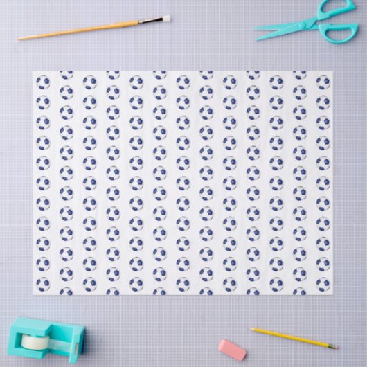 tiny blue white soccer balls pattern 薄葉紙 (クラフト)