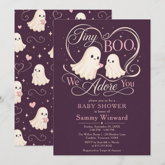 Tiny Boo We Adore ギフトベビーシャワー 招待状 (正面/裏面)