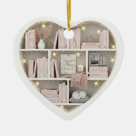 Tiny Book Shelves Pink Bookshelf 2Dprint Books セラミックオーナメント