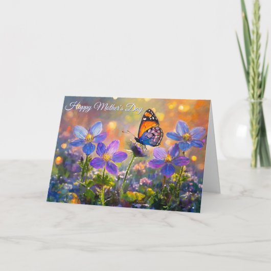 Tiny Butterfly On Wildflowers Mother's Day カード (正面)