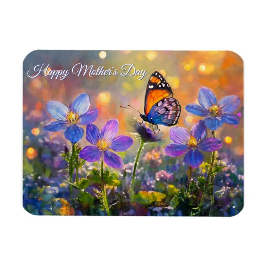 Tiny Butterfly On Wildflowers Mother's Day マグネット (横)