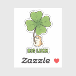 Tiny Cat Holding Giant Four Leaf Clover Big Luck  シール