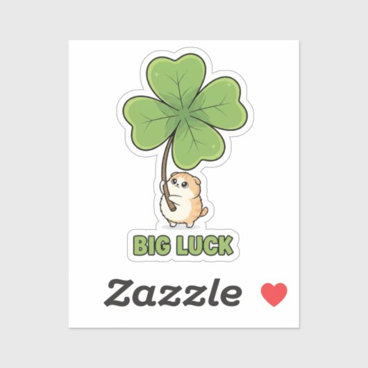 Tiny Cat Holding Giant Four Leaf Clover Big Luck  シール (シート)
