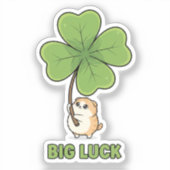 Tiny Cat Holding Giant Four Leaf Clover Big Luck  シール (正面)