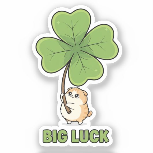 Tiny Cat Holding Giant Four Leaf Clover Big Luck  シール (正面)