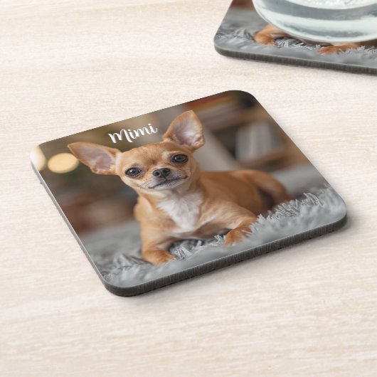 Tiny Chihuahua Personalized Beverage Coaster Set コースター (左側)