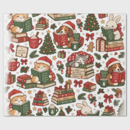 Tiny Christmas Book Club | かわいい本好きのホリデー ラッピングペーパー