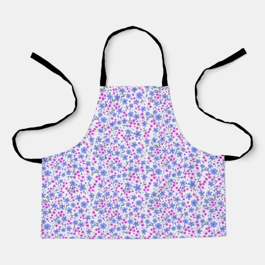 Tiny cute white blue pink floral pattern エプロン (正面)