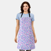Tiny cute white blue pink floral pattern エプロン (着用した状態)