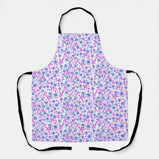 Tiny cute white blue pink floral pattern エプロン (正面)
