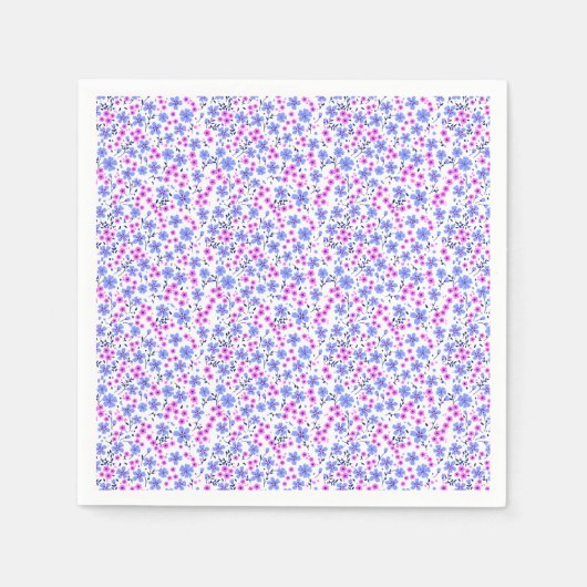 Tiny cute white blue pink floral pattern スタンダードカクテルナプキン (正面)