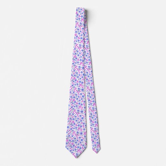Tiny cute white blue pink floral pattern ネクタイ (正面)