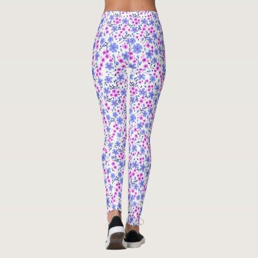 Tiny cute white blue pink floral pattern レギンス (裏面)