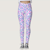 Tiny cute white blue pink floral pattern レギンス (正面)