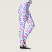 Tiny cute white blue pink floral pattern レギンス (右)