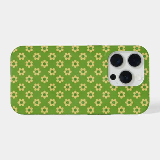 Tiny daisies ,happy face, mid green Phone Case iPhoneケース (裏面横)