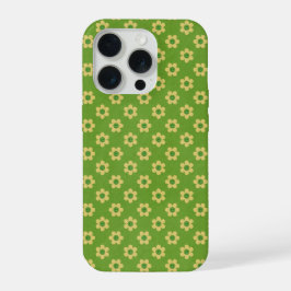 Tiny daisies ,happy face, mid green Phone Case iPhone 15 Proケース