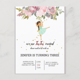 Tiny Dancer | ピンクの花のバレエ誕生日パーティー ポストカード