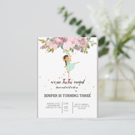 Tiny Dancer | ピンクの花のバレエ誕生日パーティー ポストカード (スタンド正面)