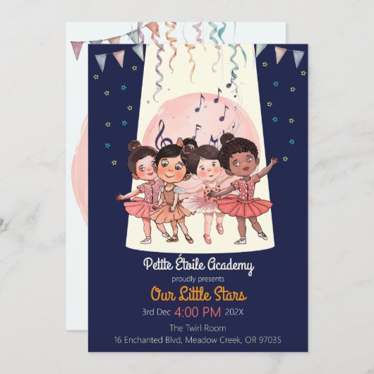 Tiny Dancers発表会のお誘い - オーダーメイドスタジオ 招待状 (正面/裏面)