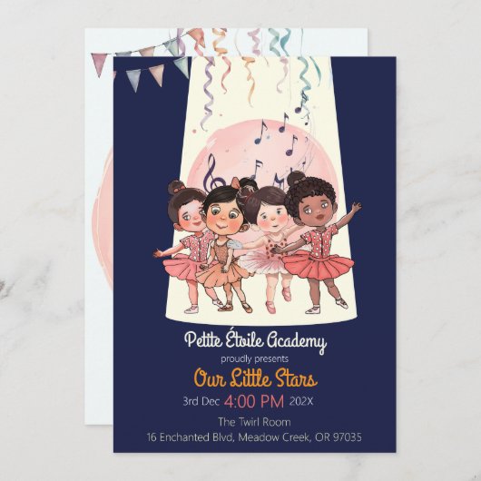 Tiny Dancers発表会のお誘い - オーダーメイドスタジオ 招待状 (正面/裏面)