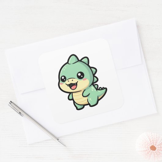 Tiny Dinosaur – Cute Kawaii Illustration スクエアシール (封筒)