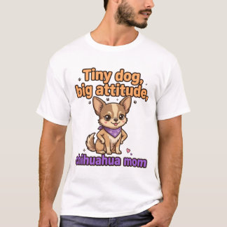 Tiny Dog, Big Attitude — チワワママ Tシャツ