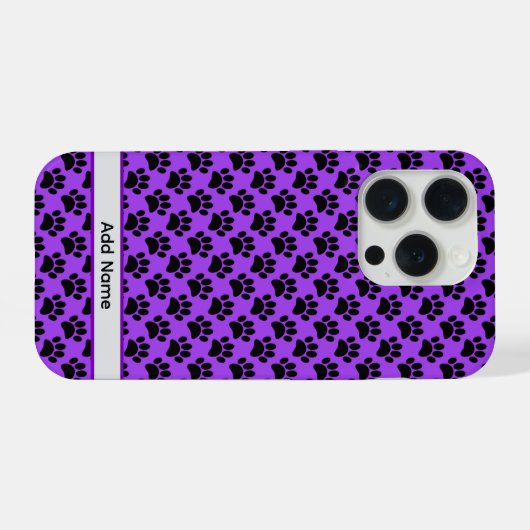 Tiny Dog Paw Print In Black and Purple Custom Name iPhoneケース (裏面横)