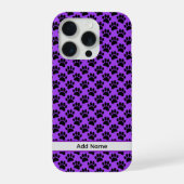 Tiny Dog Paw Print In Black and Purple Custom Name iPhoneケース (裏面)