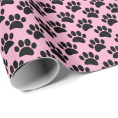 Tiny Dog Paw Print Pattern In Black and Pink ラッピングペーパー (ロールコーナー)