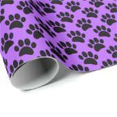Tiny Dog Paw Print Pattern In Black and Purple ラッピングペーパー (ロールコーナー)