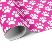Tiny Dog Paw Print Pattern In White and Hot Pink ラッピングペーパー (ロールコーナー)