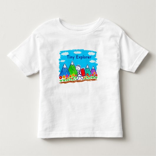 Tiny Explorer Stick Figure Hiking Illustration トドラーTシャツ (正面)