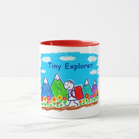 Tiny Explorer Stick Figure Hiking Illustration マグカップ (中央)