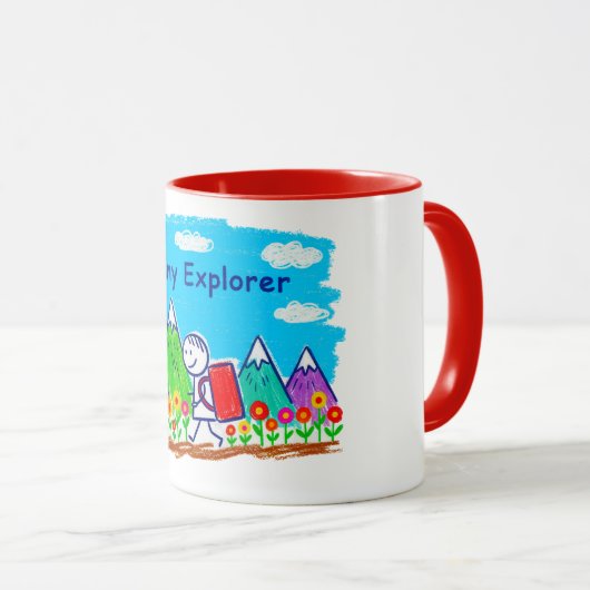 Tiny Explorer Stick Figure Hiking Illustration マグカップ (正面右)