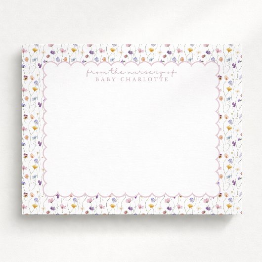Tiny Floral Scalloped Nursery Note Card 招待状
