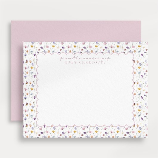 Tiny Floral Scalloped Nursery Note Card 招待状