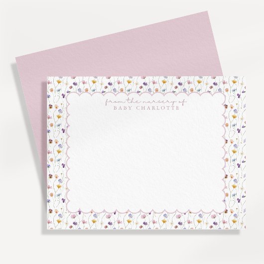 Tiny Floral Scalloped Nursery Note Card 招待状
