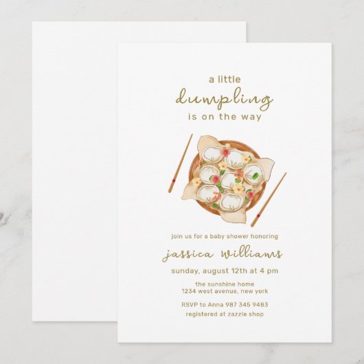 Tiny Flower Bao Dumpling Baby Shower  招待状 (正面/裏面)