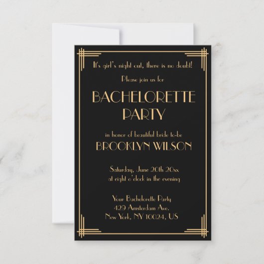 Tiny Gatsby Art Deco Bachelorette Party Invite 招待状 (正面)