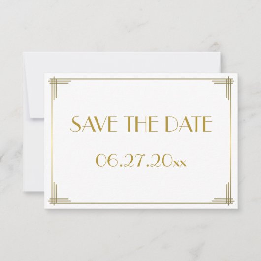 Tiny Gatsby Gold Art Deco Save The Date Card セーブザデート (正面)