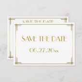 Tiny Gatsby Gold Art Deco Save The Date Card セーブザデート (正面/裏面)