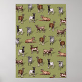 Tiny Goats on Green - Goat Herd Pattern ポスター (正面)