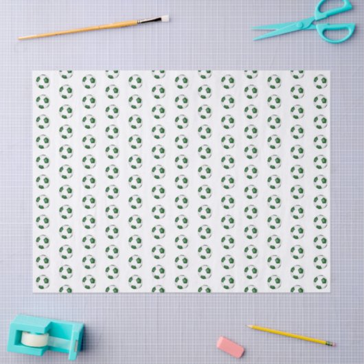 tiny green white soccer balls pattern 薄葉紙 (クラフト)