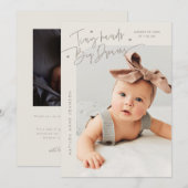 Tiny Hands Big Dreams スクリプト グレージュ 写真 出生告知 案内状 (正面/裏面)