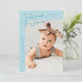 Tiny Hands Big Dreams スクリプト ターコイズ 写真 出生 案内状 (スタンド正面)