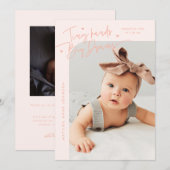 Tiny Hands Big Dreams スクリプト ピーチ 写真 誕生 案内状 (正面/裏面)